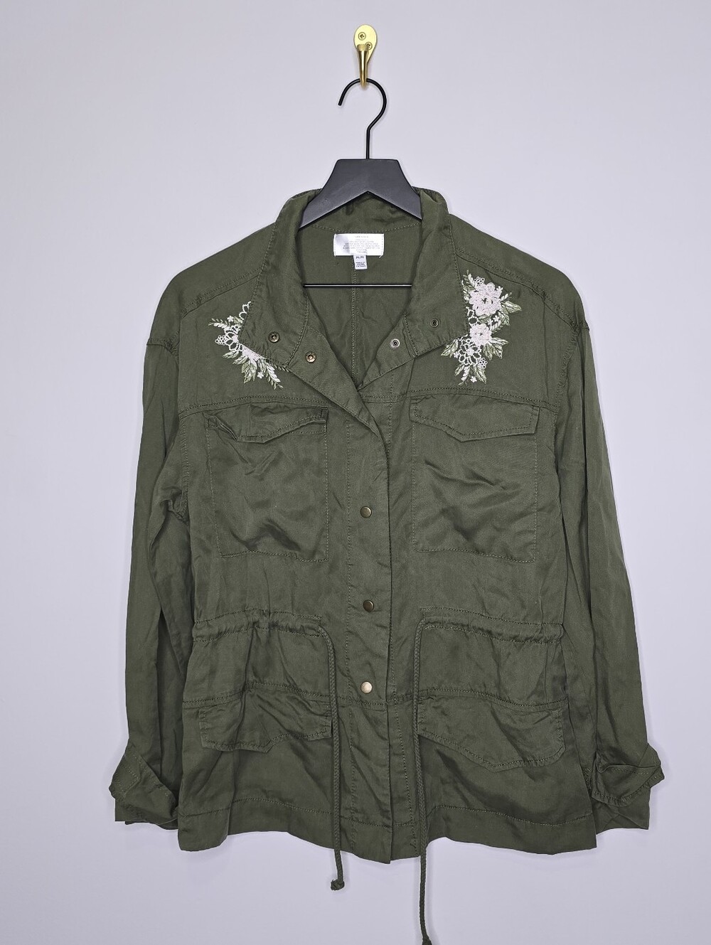 Olive Green Embroidered Utility Jacket Size Medium